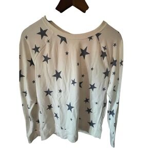 Grayson Threads Women Star Fleece Sweatshirt Cream Navy Celestial Cozy Medium